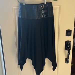 Escada vintage Black Handkerchief Hem Skirt with vegan leather buckle detail 10